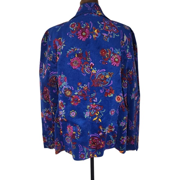NWT Modcloth Blazer Jacket  Blue Floral Paisley Corduroy Size XL Vibrant 70s - Picture 4 of 9